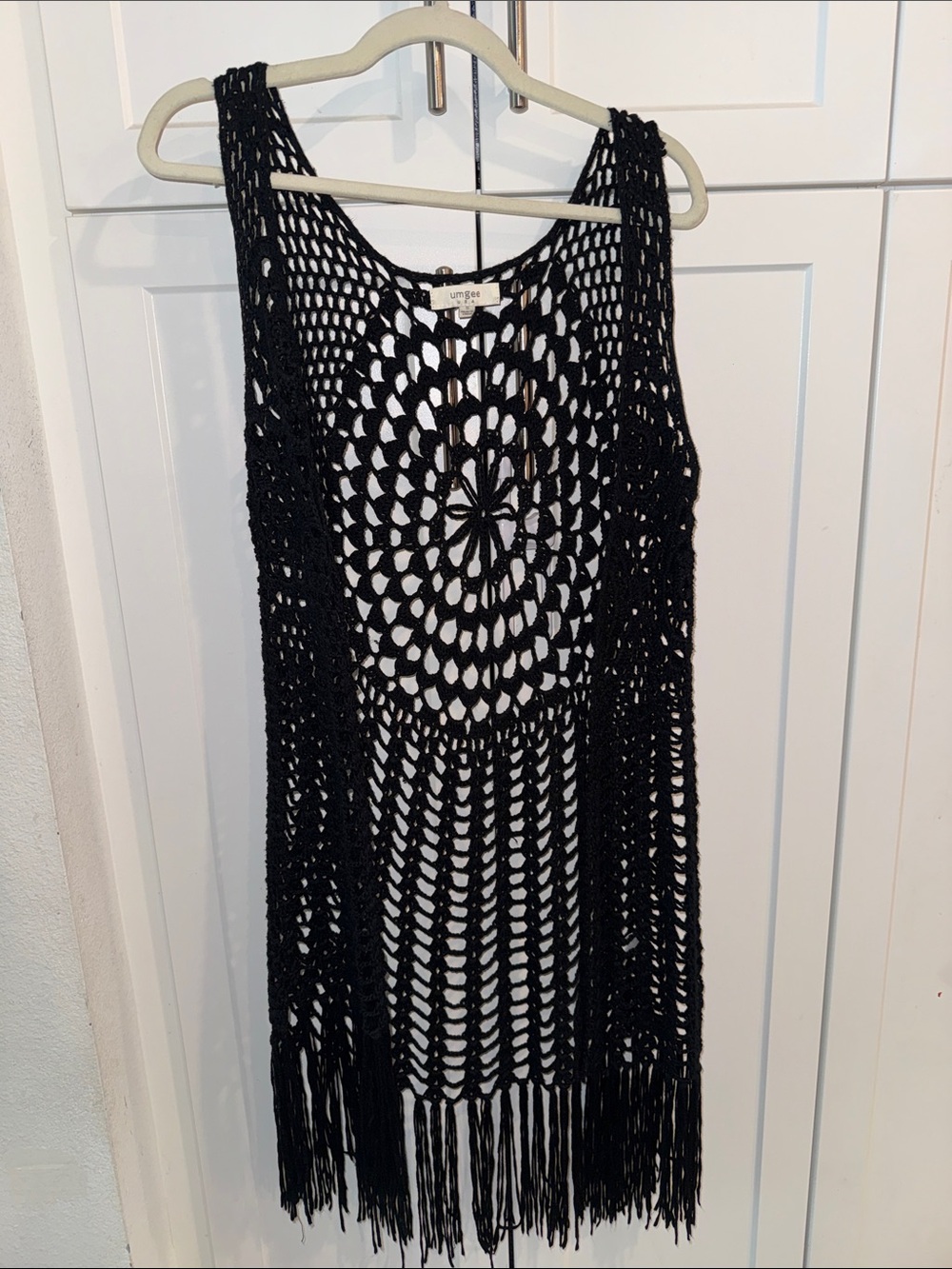 Umgee Black Crochet Fringe Open-Knit coverup